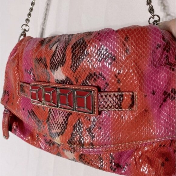 Vintage Nine West Pink Orange Reptile Print & Texture Shoulder Bag Purse Clutch - Picture 15 of 15